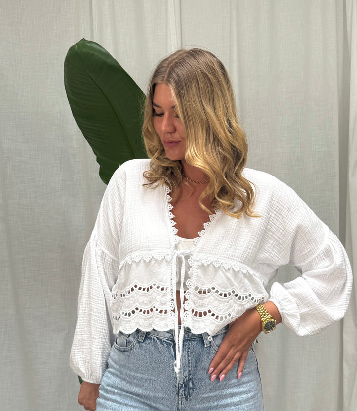 Musselin Bluse Boho – Weiß