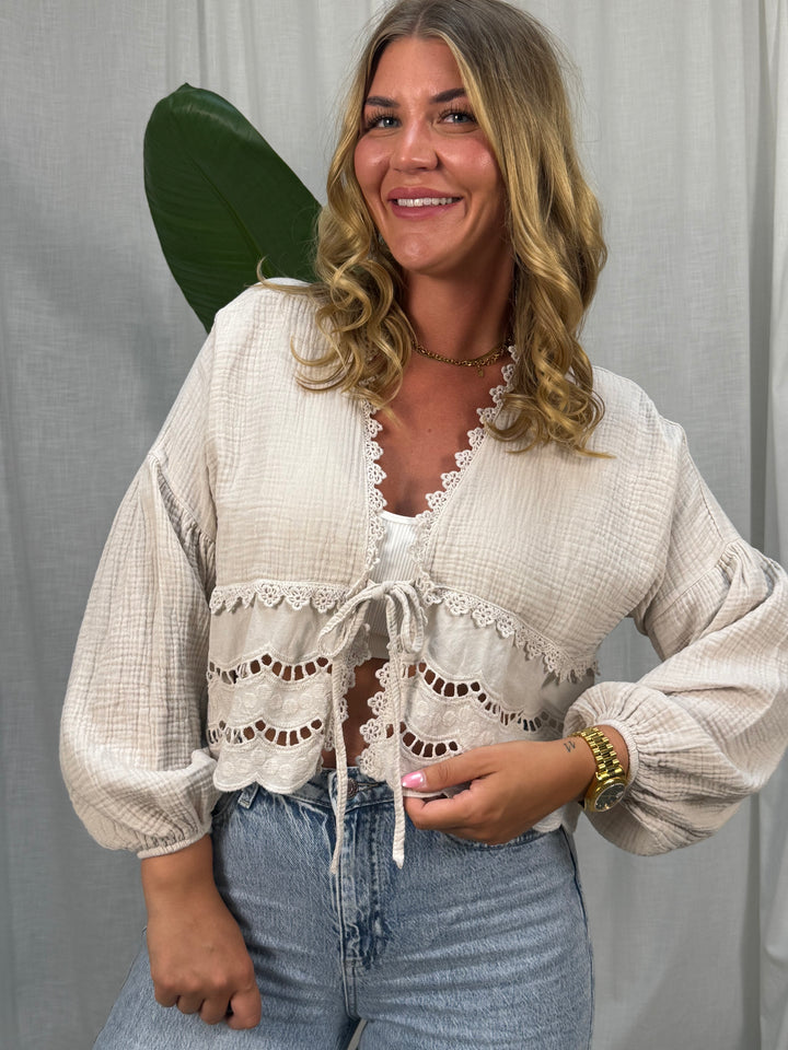 Musselin Bluse Boho – Beige