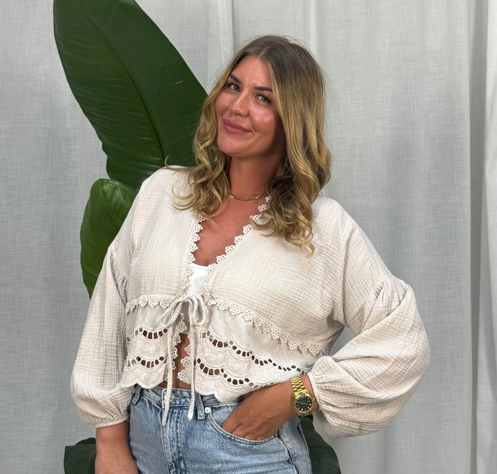 Musselin Bluse Boho – Beige