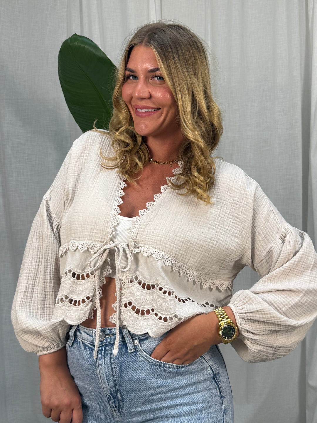 Musselin Bluse Boho – Beige