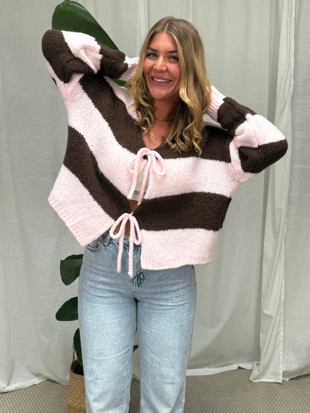 Strickcardigan Lía - Rosa/Braun