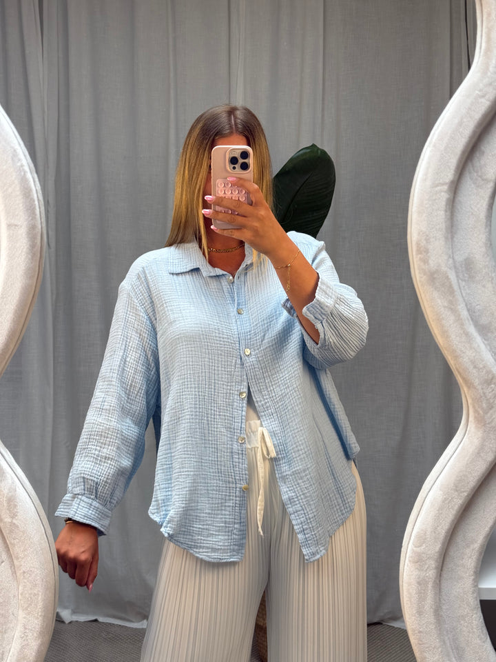 Musselin Bluse Bali - Kurz in Hellblau