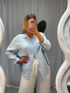 Musselin Bluse - Kurz in Hellblau