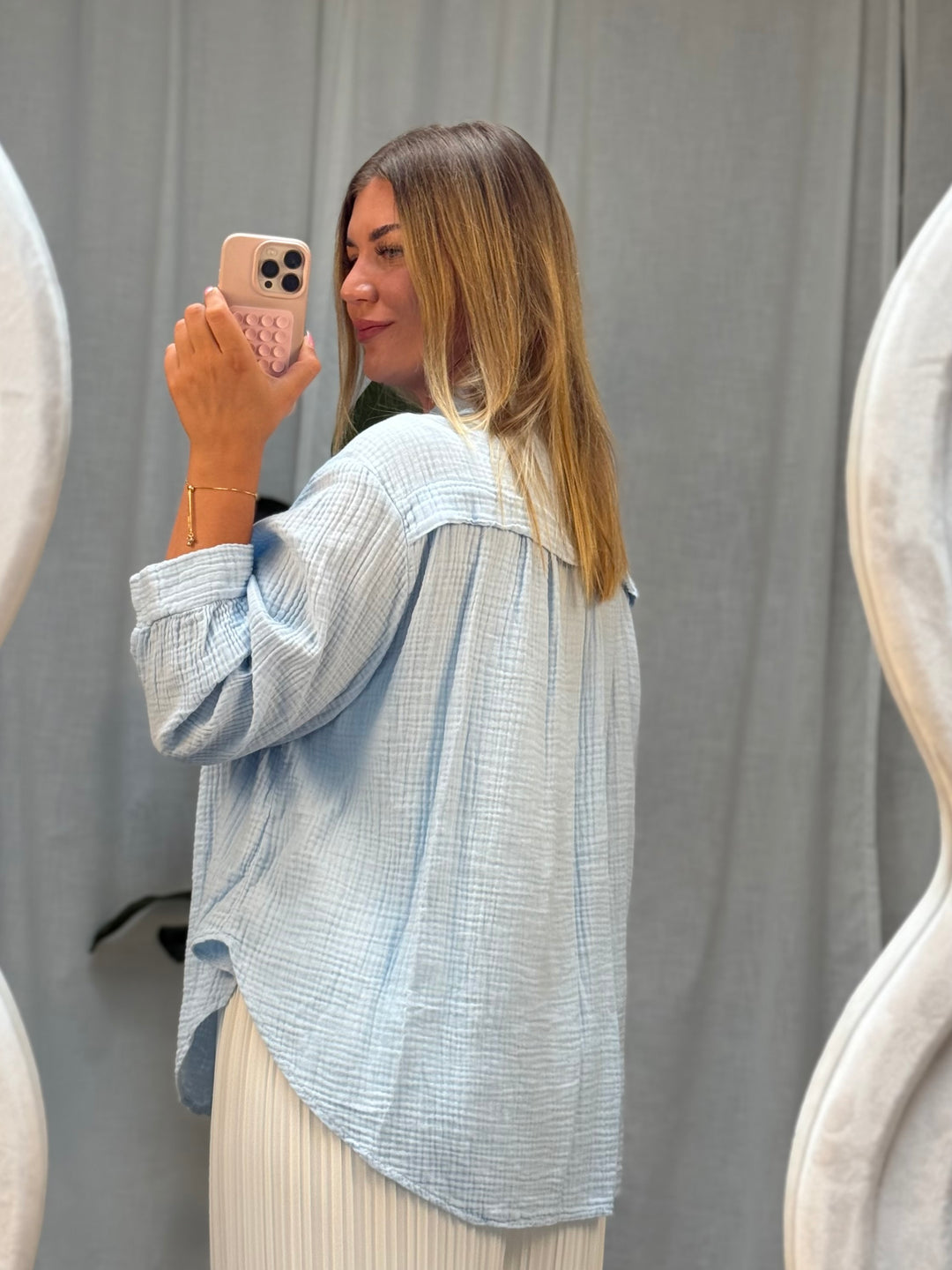 Musselin Bluse Bali - Kurz in Hellblau