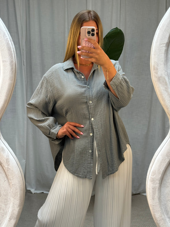 Musselin Bluse Bali - Kurz in Grau