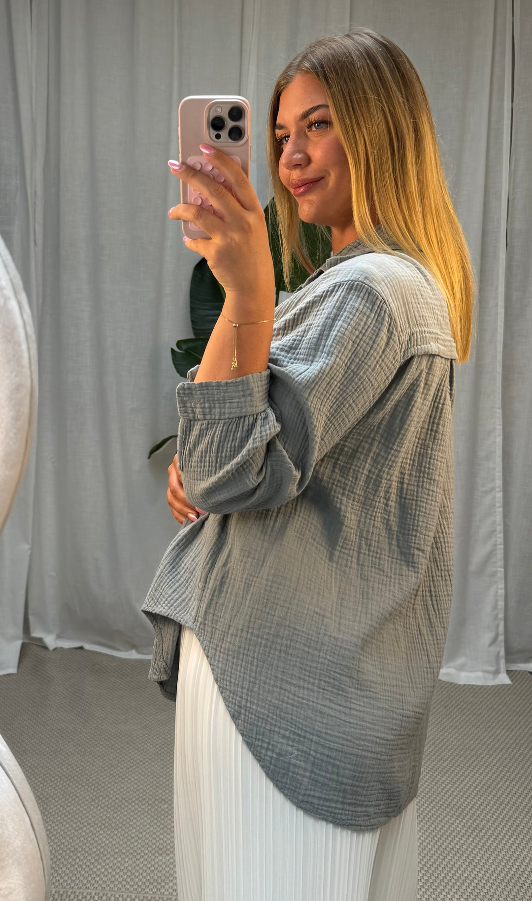 Musselin Bluse Bali - Kurz in Grau