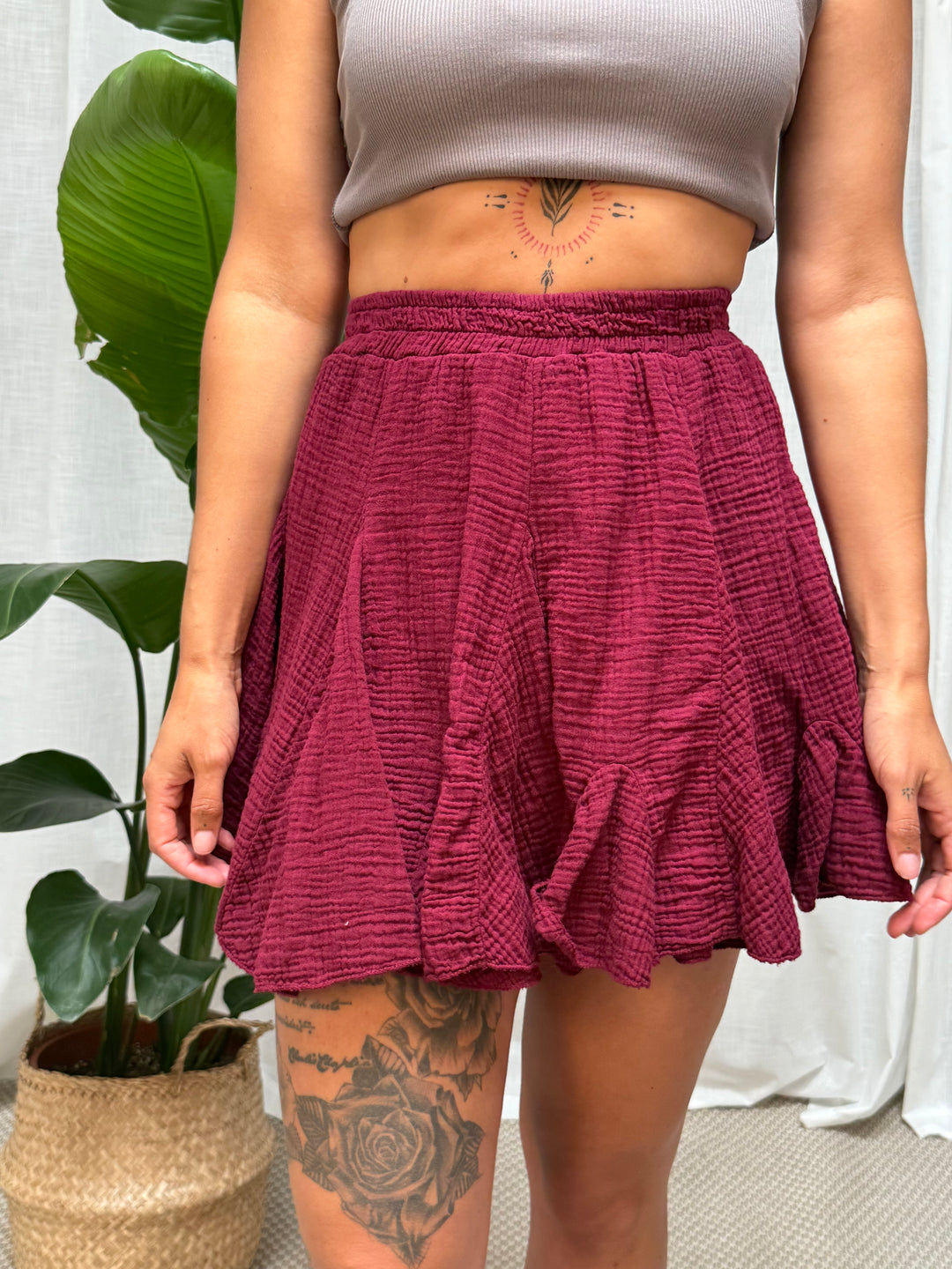 Musselin Skort Aria - Burgundy