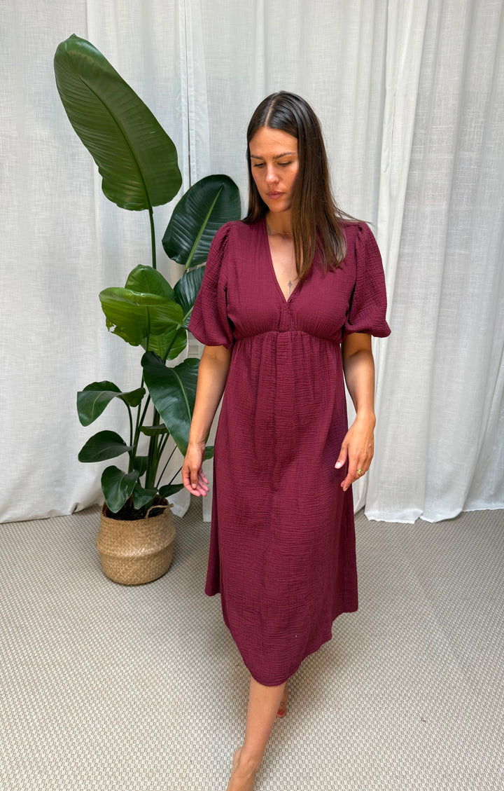 Musselin Kleid Leza - Burgundy