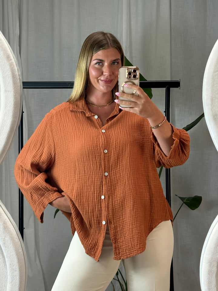 Musselin Bluse Bali - Kurz in Nougat Brown