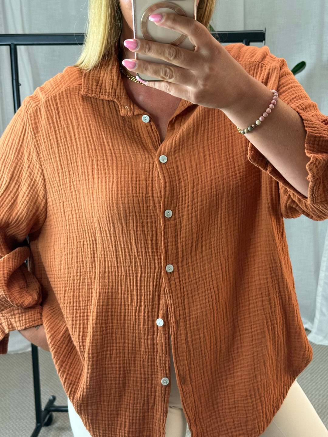 Musselin Bluse Bali - Kurz in Nougat Brown