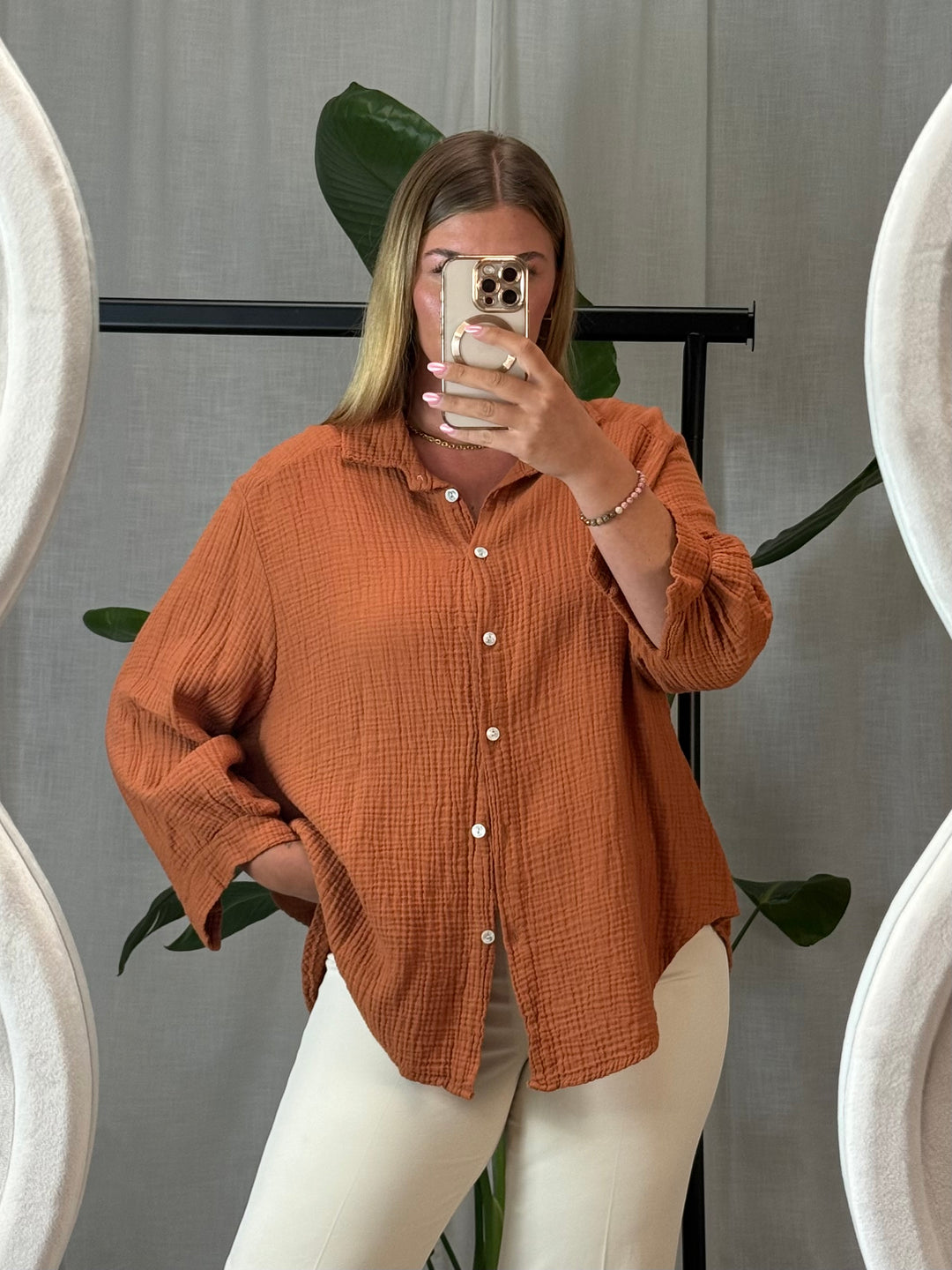Musselin Bluse Bali - Kurz in Nougat Brown