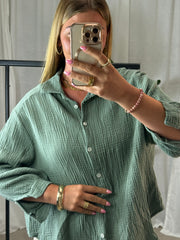 Musselin Bluse Bali - Kurz in Khaki
