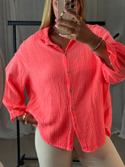 Musselin Bluse Bali - Kurz in Neon Pink