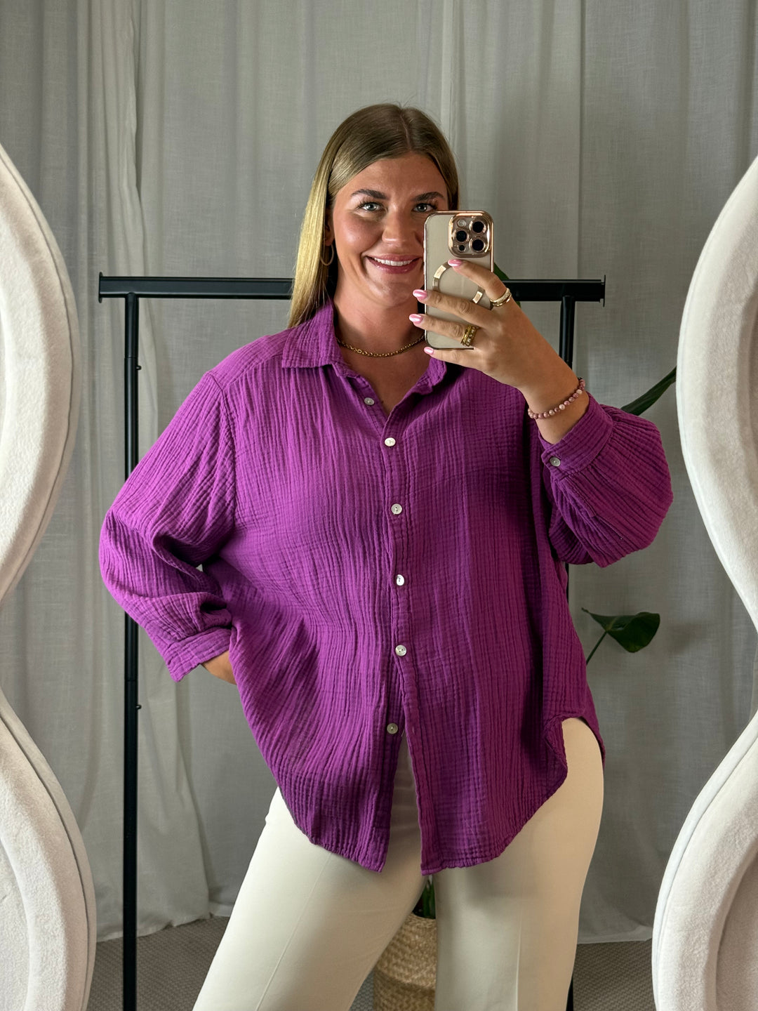 Musselin Bluse Bali - Kurz in Purple