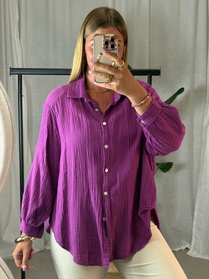 Musselin Bluse Bali - Kurz in Purple