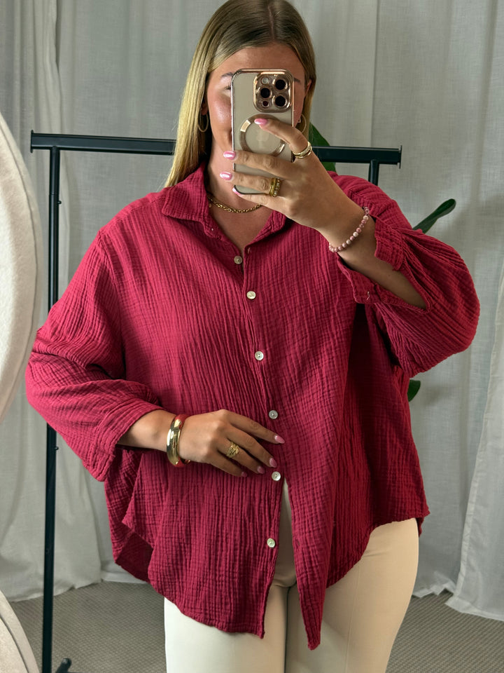Musselin Bluse Bali - Kurz Beere