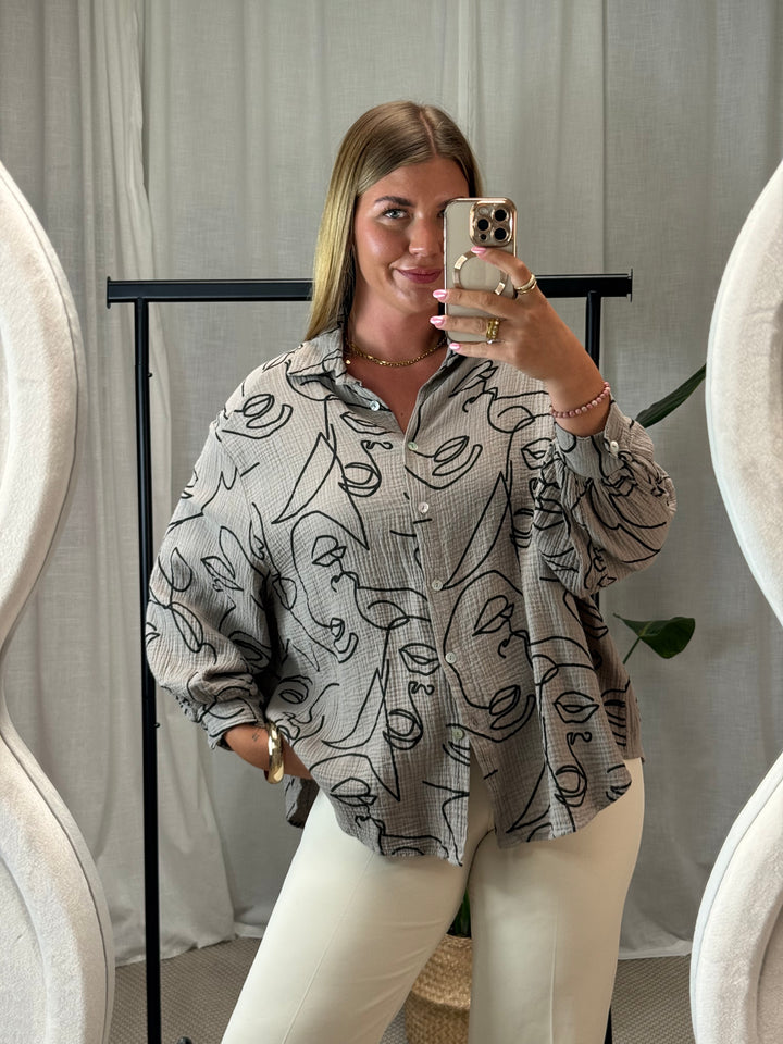 Musselin Bluse Faces - Kurz/Muster Stone