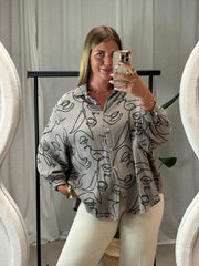 Musselin Bluse Faces - Kurz/Muster Stone