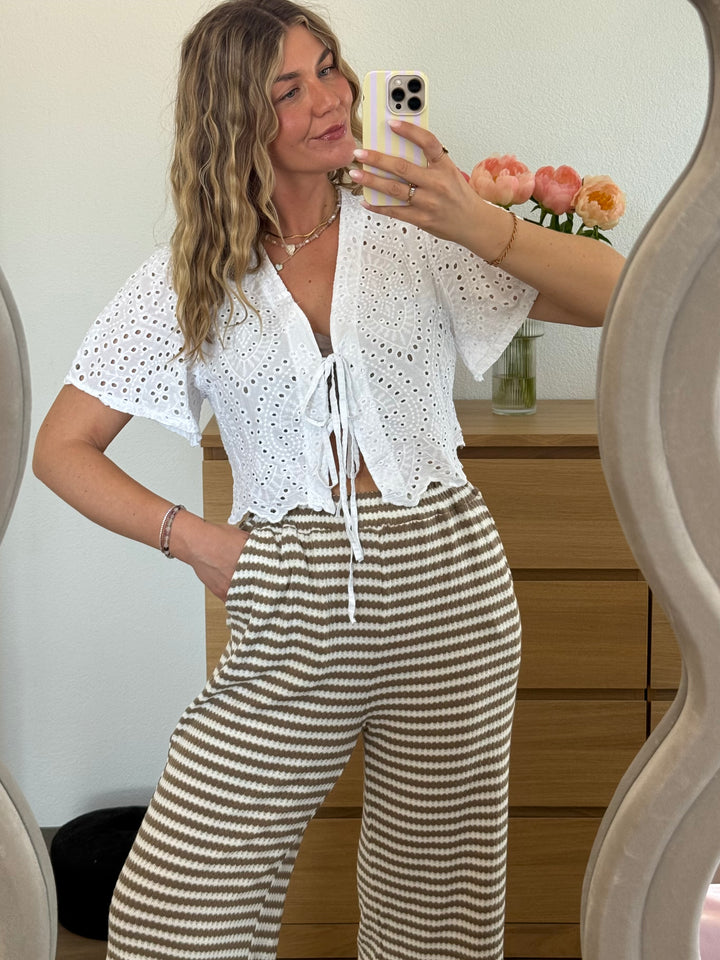 STRICKHOSE GESTREIFT - BEIGE/WEIß