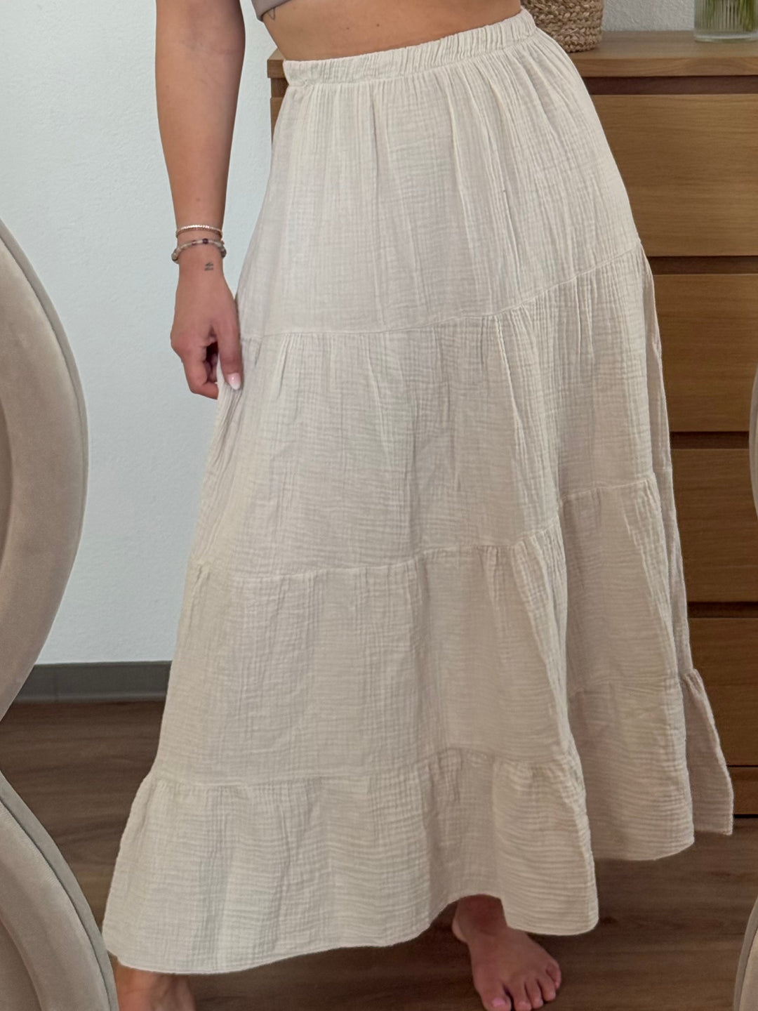 MUSSELIN MAXI ROCK - BEIGE
