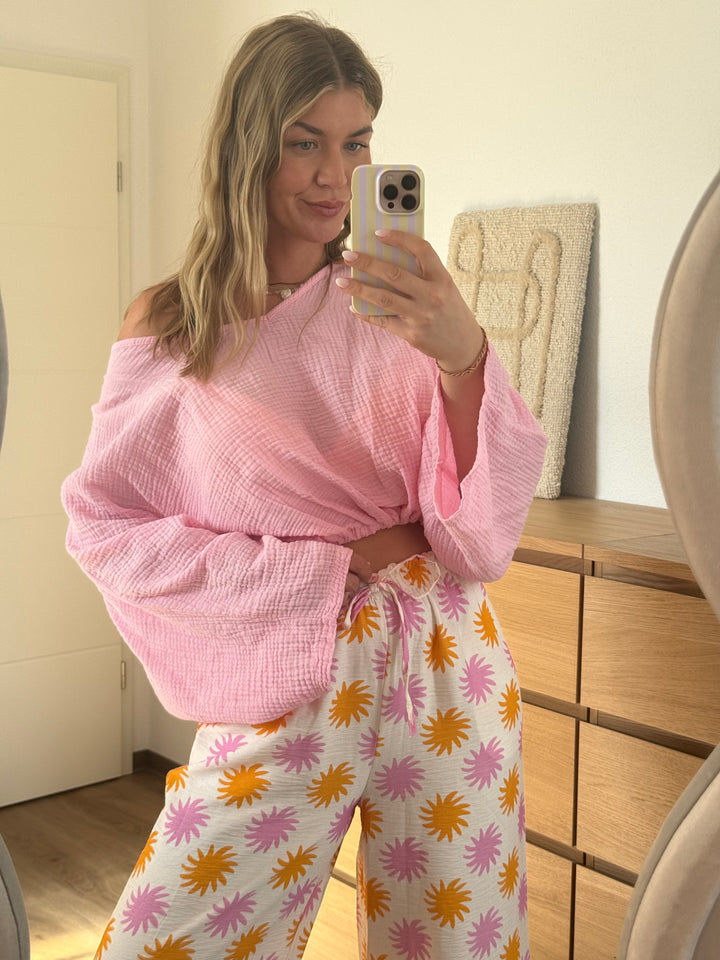 MUSSELIN LANGARMSHIRT - CANDYPINK