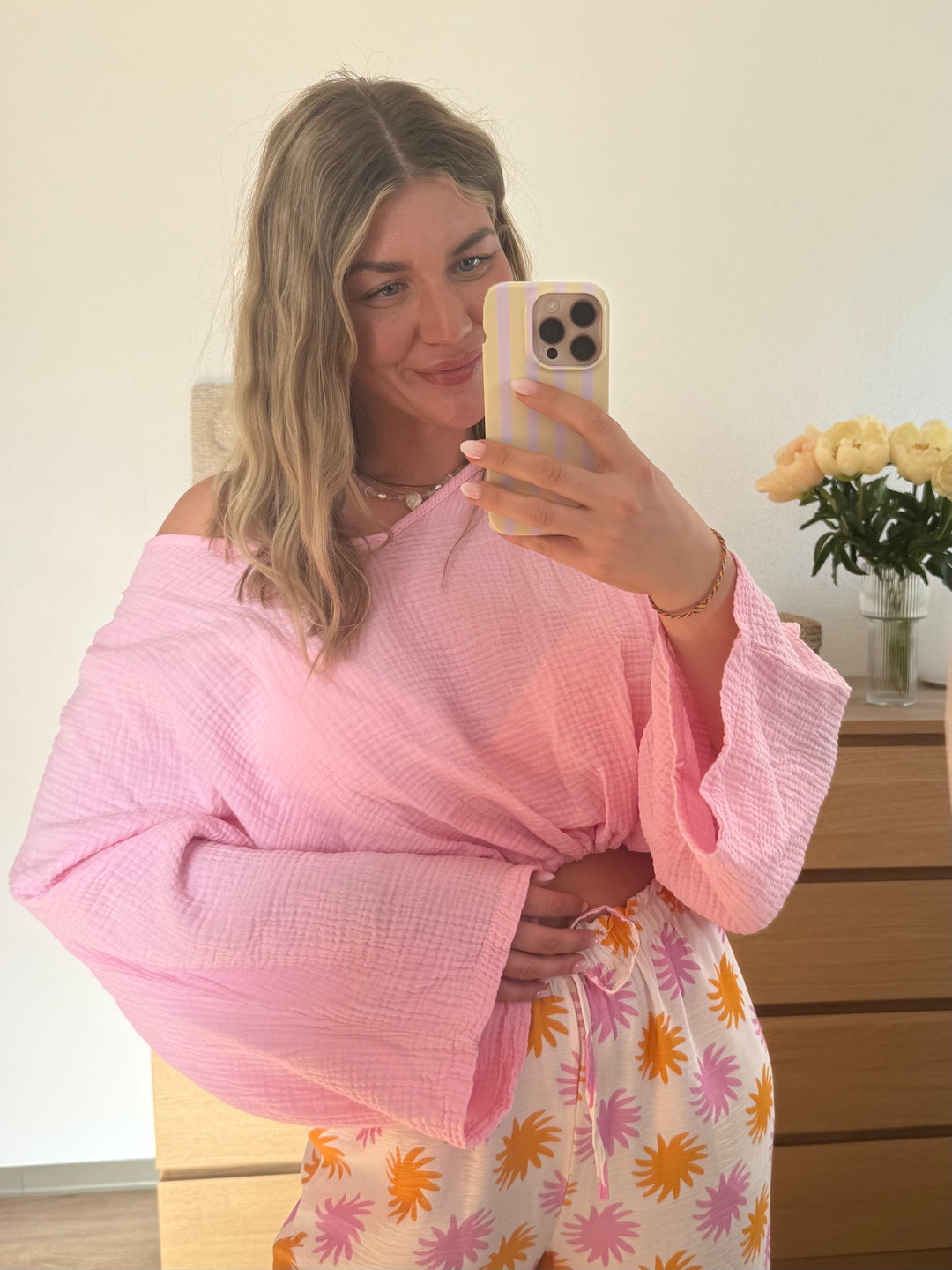 MUSSELIN LANGARMSHIRT - CANDYPINK