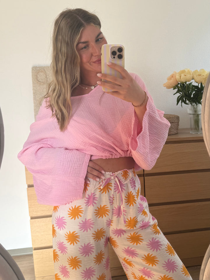 MUSSELIN LANGARMSHIRT - CANDYPINK