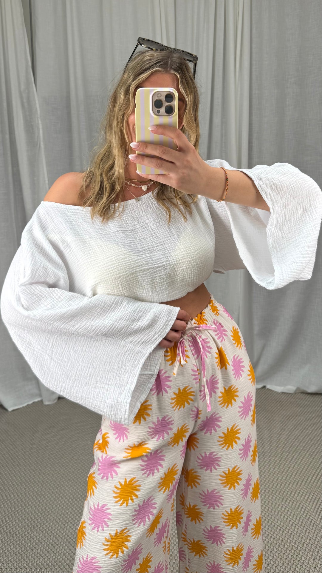MUSSELIN LANGARMSHIRT CROPED - WEIß