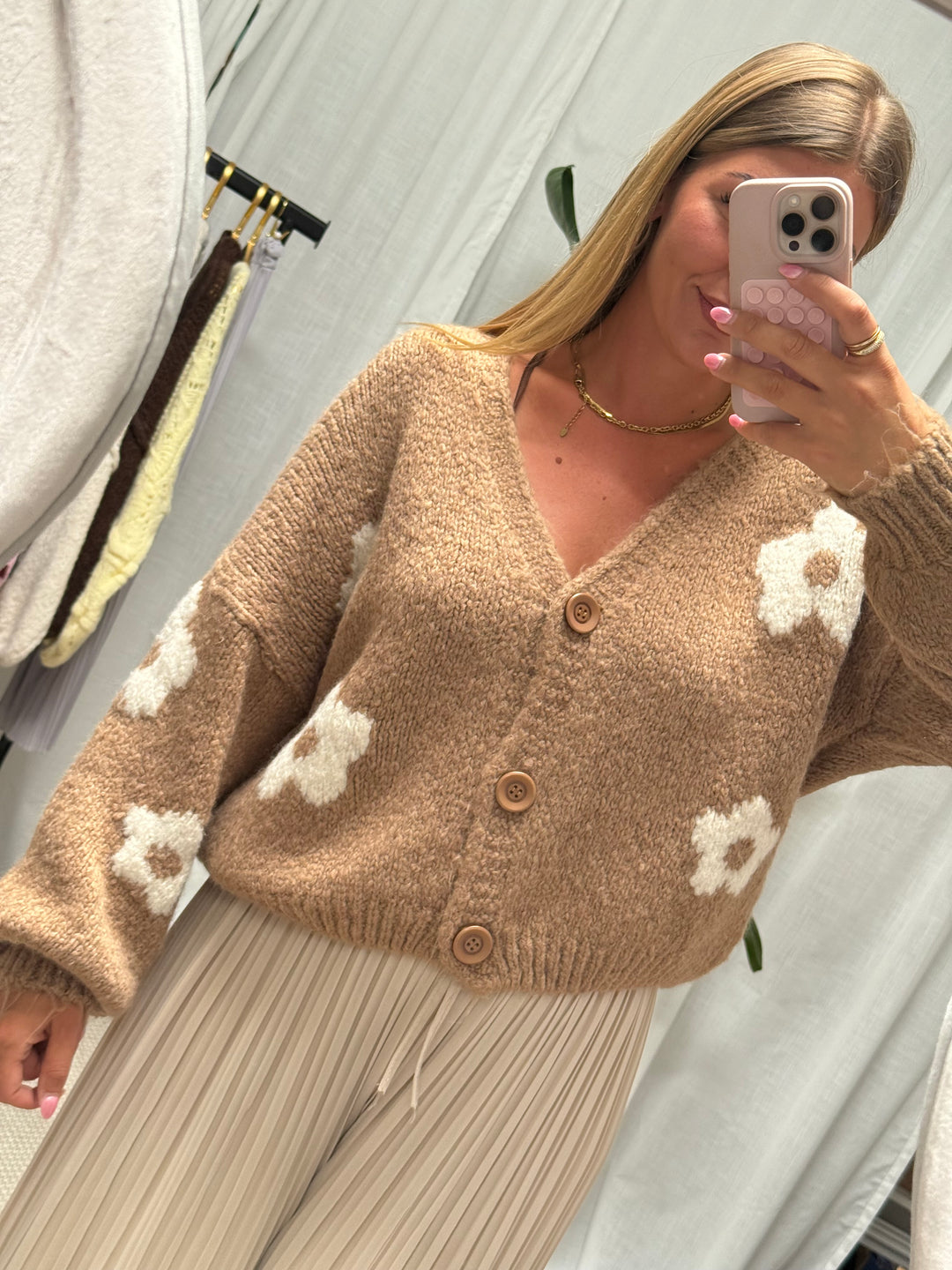 Blumencardigan Caro - Toffee