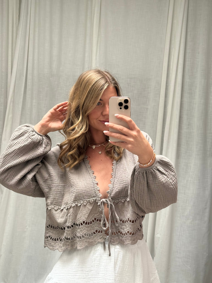 MUSSELIN BLUSE BOHO - STONE