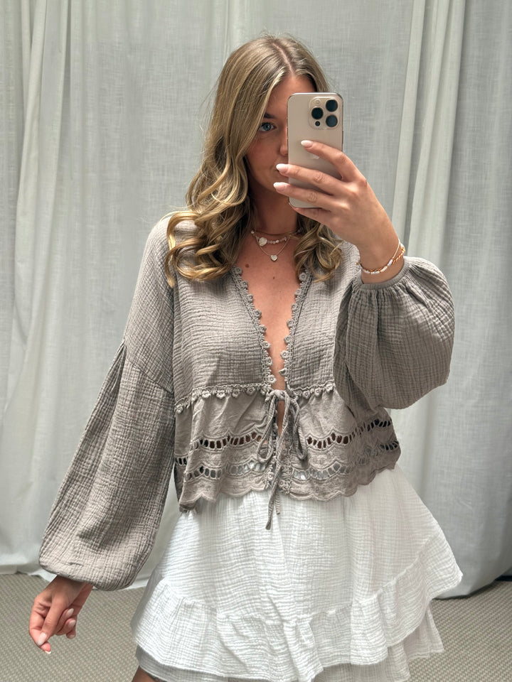 MUSSELIN BLUSE BOHO - STONE