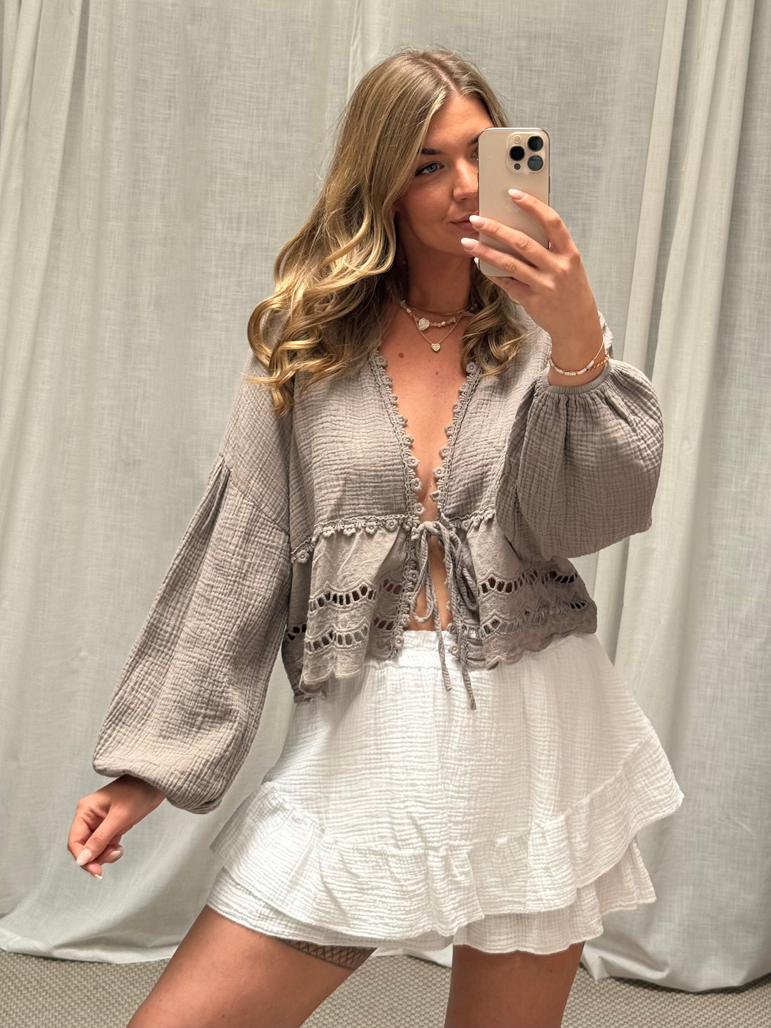 MUSSELIN BLUSE BOHO - STONE