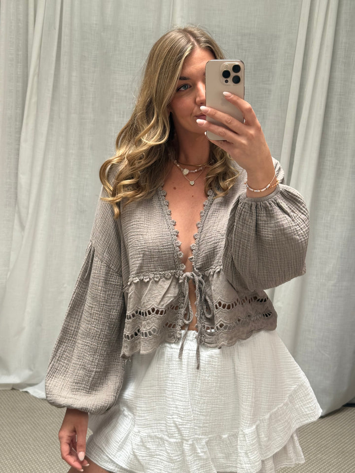 MUSSELIN BLUSE BOHO - STONE