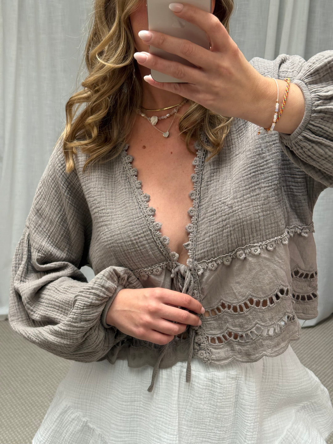 MUSSELIN BLUSE BOHO - STONE