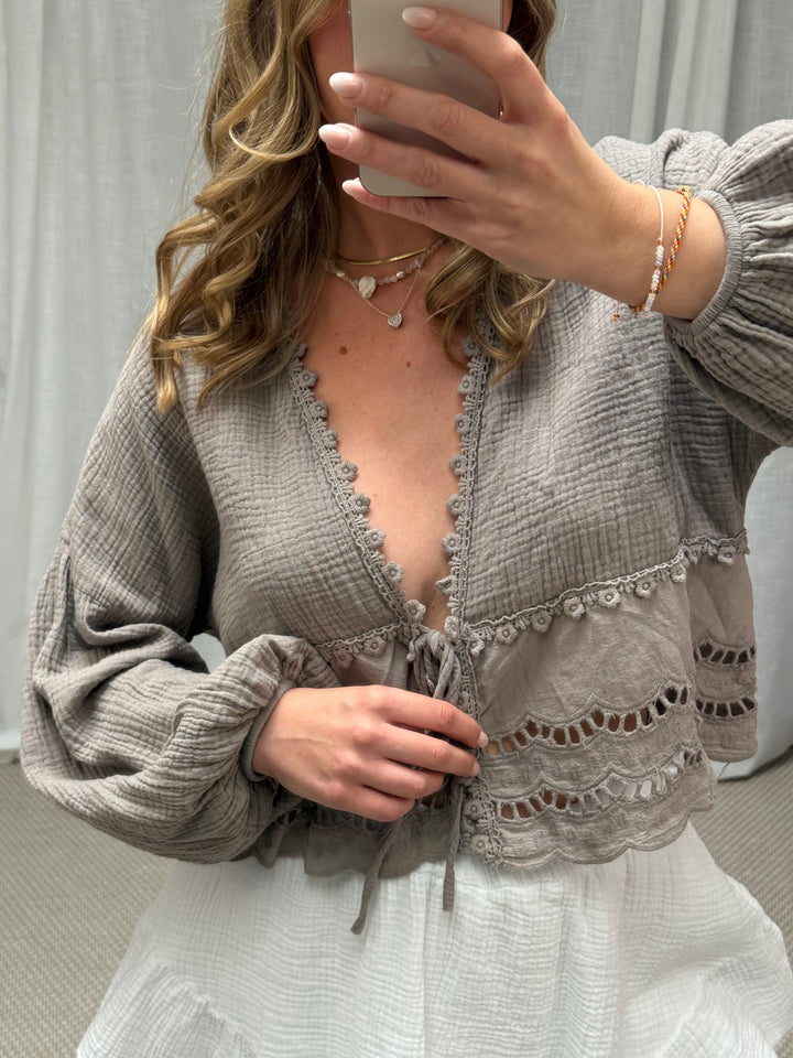MUSSELIN BLUSE BOHO - STONE