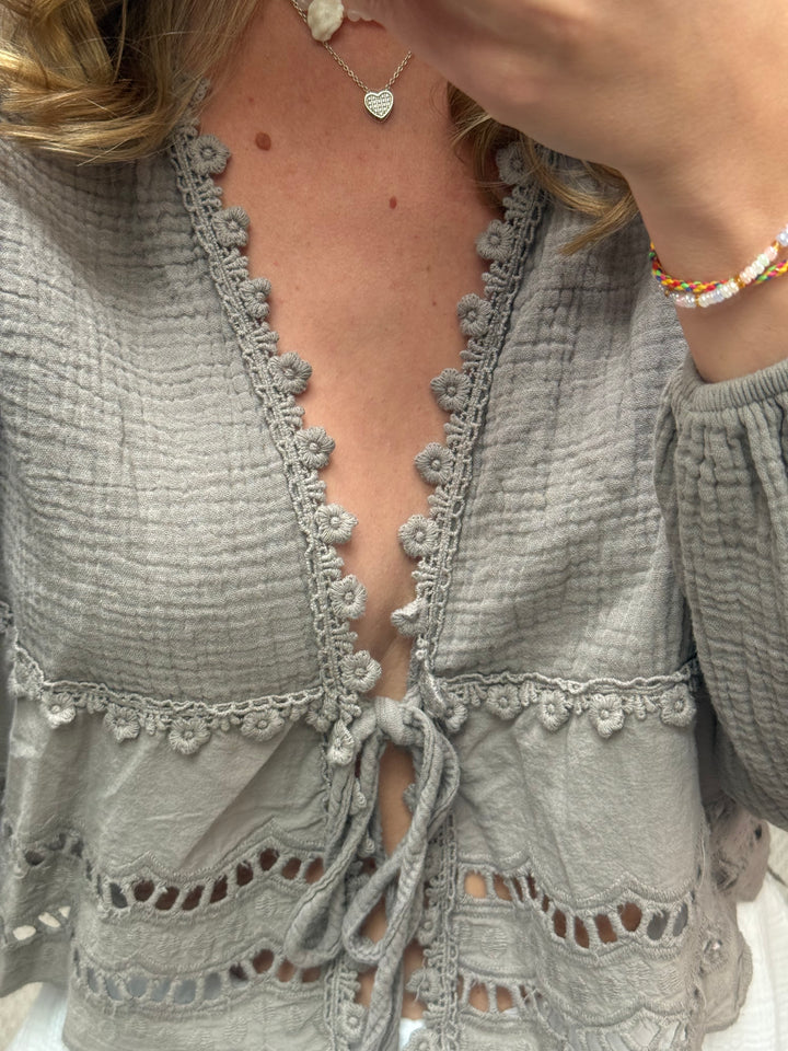 MUSSELIN BLUSE BOHO - STONE