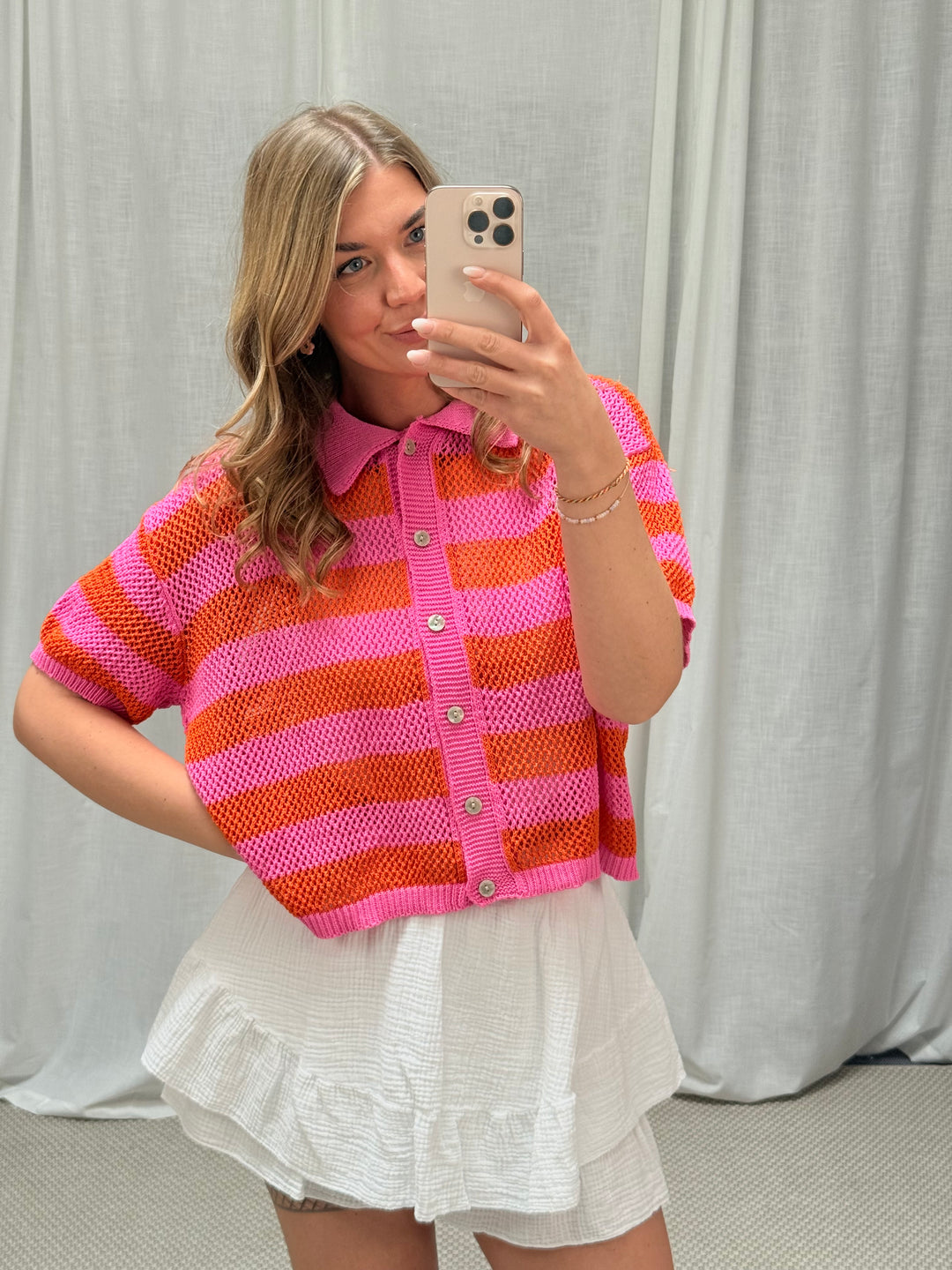 Grobstrick Polo-Shirt - Pink/Rot