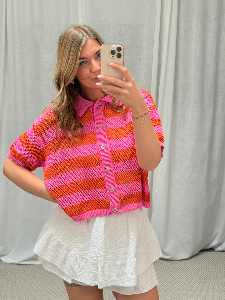 Grobstrick Polo-Shirt - Pink/Rot
