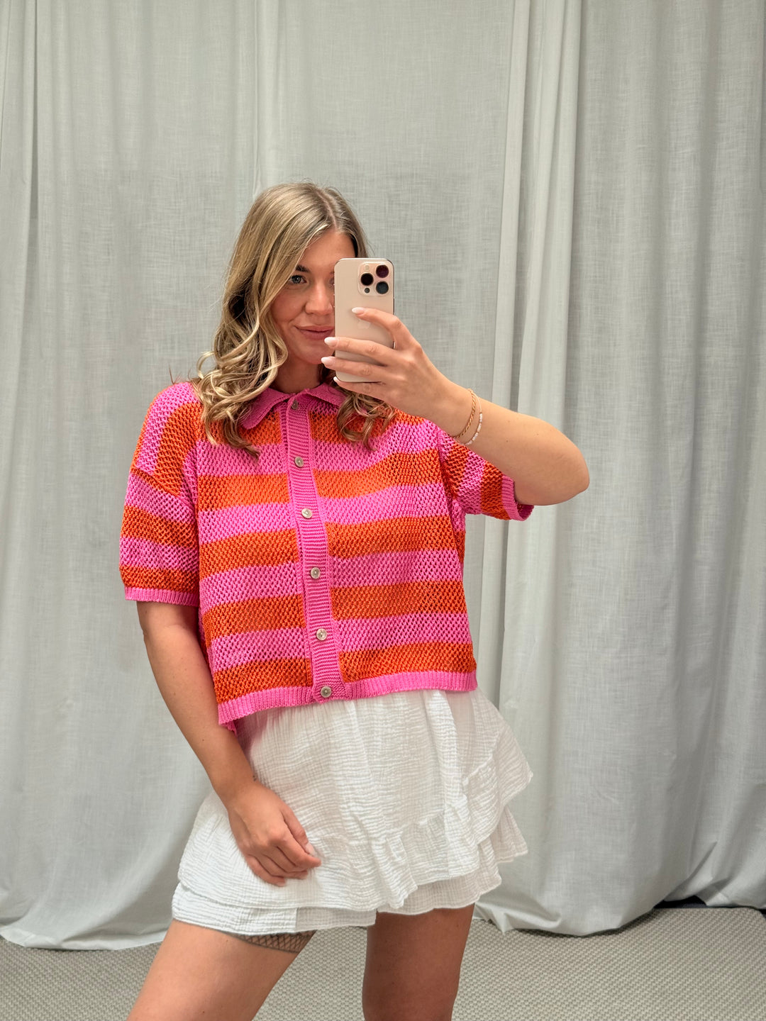 Grobstrick Polo-Shirt - Pink/Rot