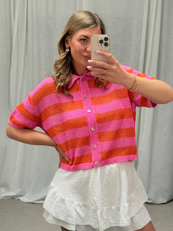 Grobstrick Polo-Shirt - Pink/Rot