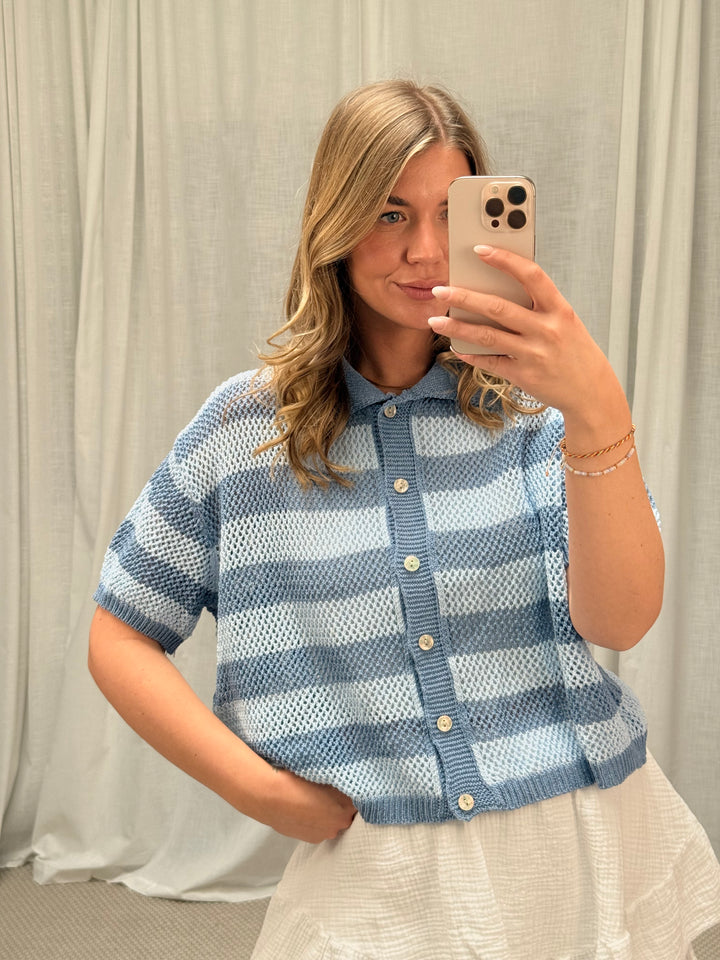 Grobstrick Polo-Shirt - Blau