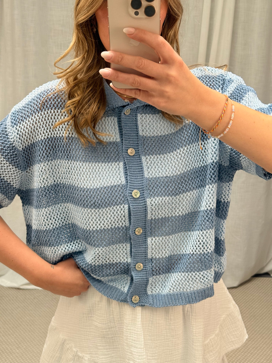 Grobstrick Polo-Shirt - Blau
