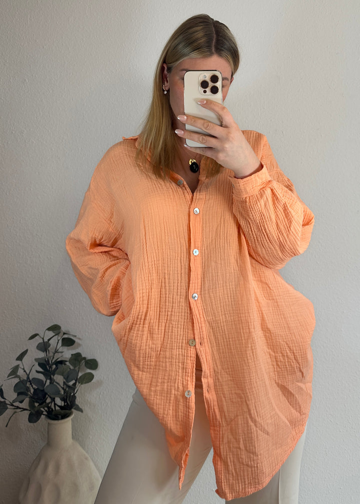 Musselin Bluse Maui - Lang in Apricot